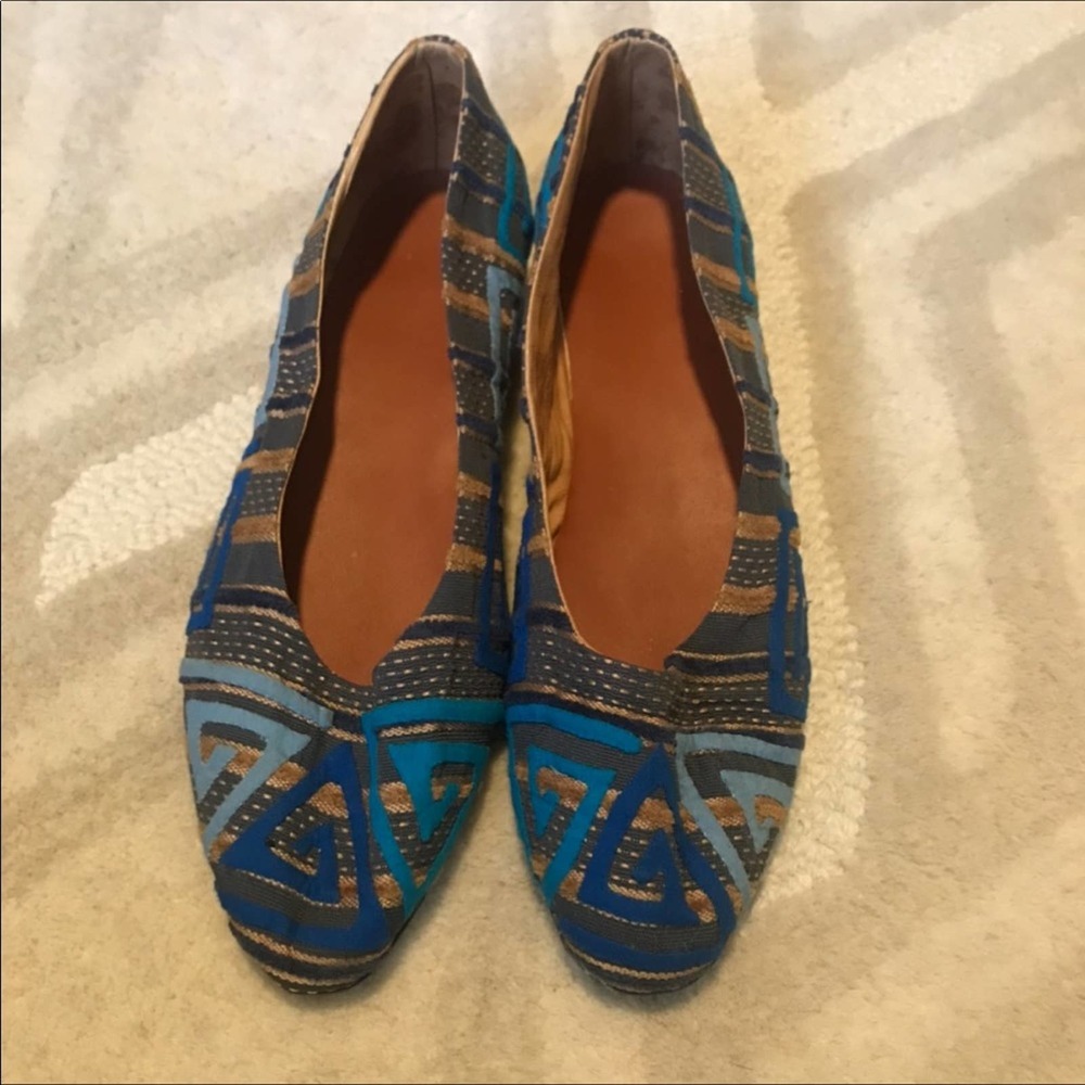 Vintage Inspired Shoes Blue Geometric Size 7